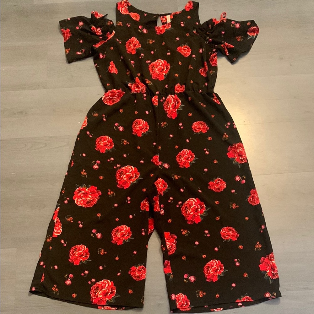 Xhilaration Black and Red Floral Jumpsuit